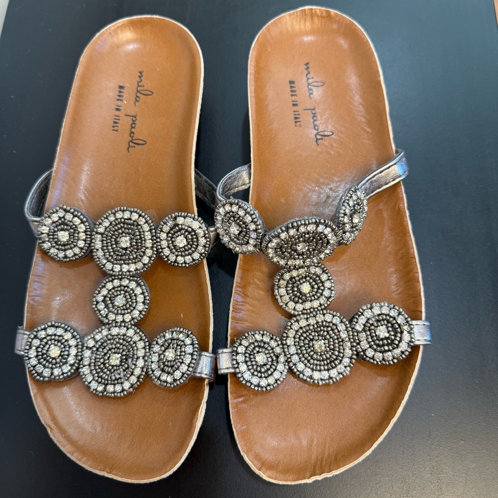 Mila Paoli Silver Sandals with Rhinestone Glamour - Picture 2 of 7
